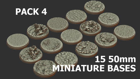 PACK 4 - 15 MINIATURE BASES 50mm 3D Print Ready -  .OBJ, .STL files