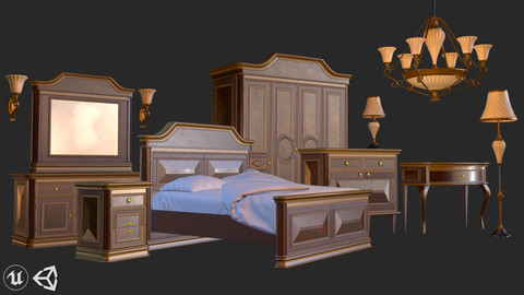 Vintage Furniture Bedroom Pack PBR Game Ready