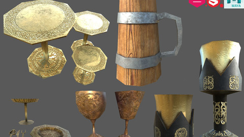Low poly banquet utensils bundle.