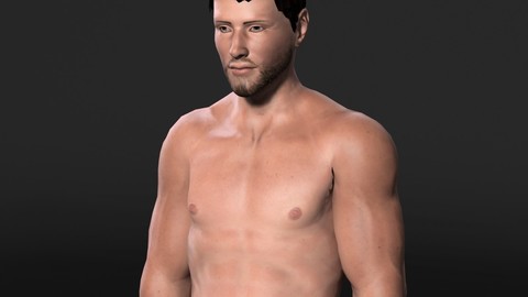 Animated Muscular Naked Man-Rigged 3d game character Low-poly 3D model