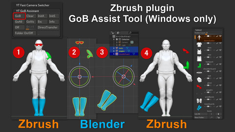 GoB Assist Tool (Transferring meshes from/to Zbrush/Blender and replace Subtool while keeping the history.)