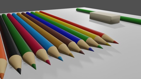 Colored Pencils - Eraser - Graphite - Lapis de cor Low-poly 3D model