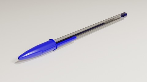Blue Pen Ballpoint - Caneta Azul Esferografica Low-poly 3D model