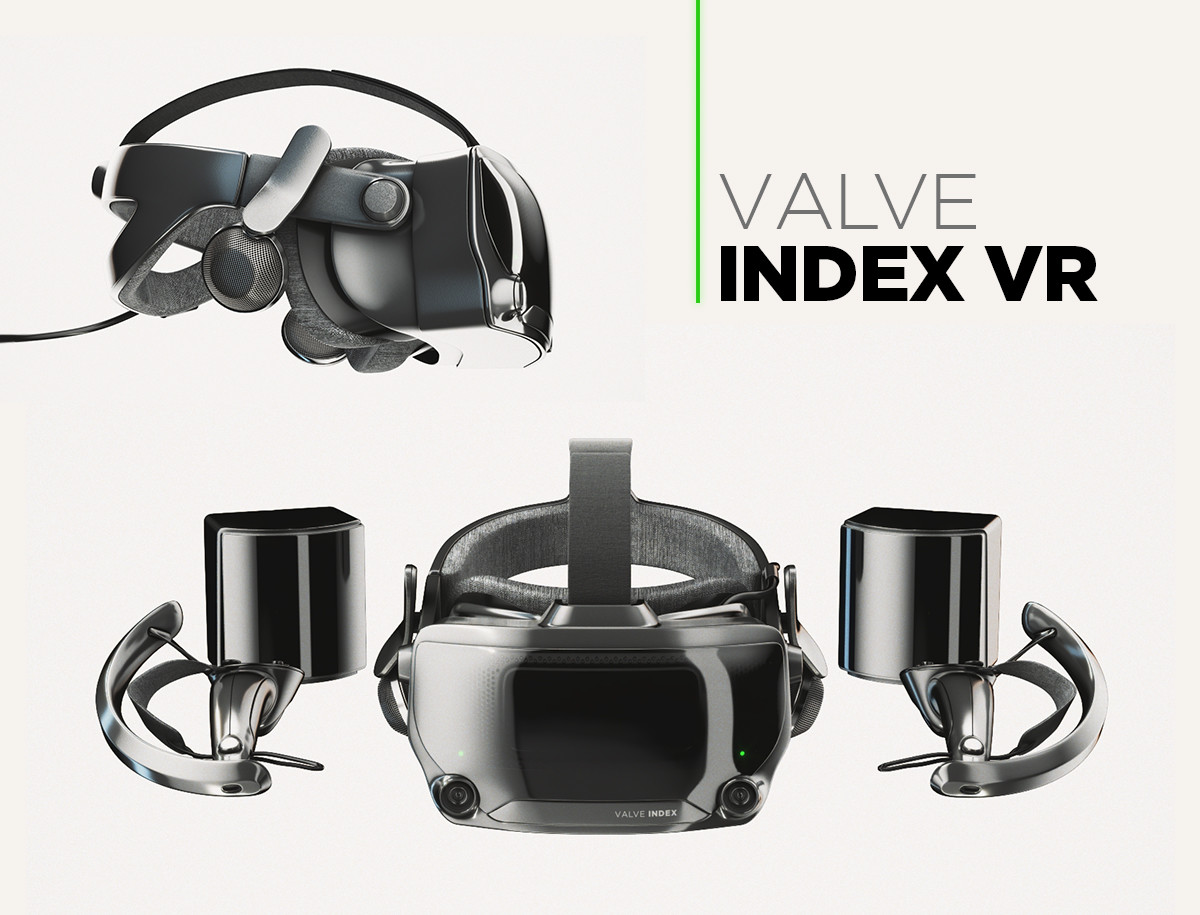 Valve Index VR headset with controllers and sensors - full kit 3D model