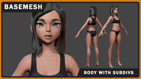Stylized Anime Female Full-body Basemesh