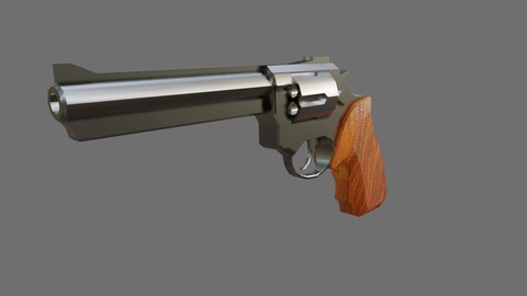Chrome Revolver 44 - Wood Magnum Gun - Arma Low-poly 3D model