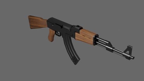 AK-47 Rifle Dark wood - Machinegun - Fuzil - Metralhadora Low-poly 3D model