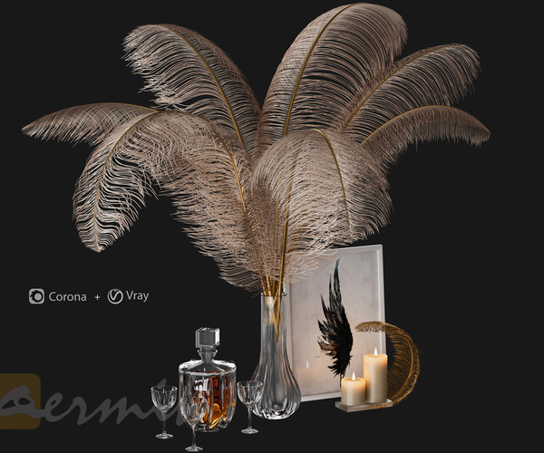 ArtStation - Decorative set White Natural Plume Ostrich Feathers