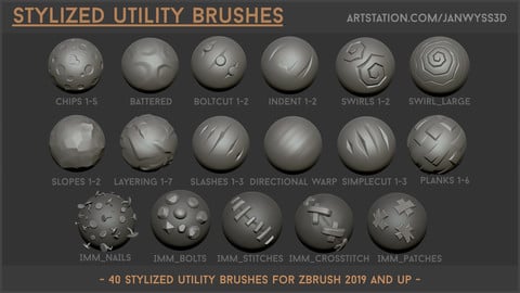 Stylized Utility Brushset: 40 Stylized Brushes for Zbrush for 2019 and up