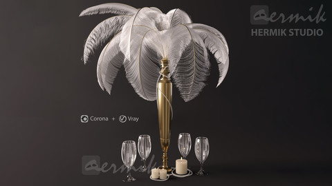 Decorative set White Natural Plume Ostrich Feathers