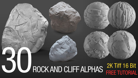 30 easy sculpting rock and cliff alphas (tilable 2k, tiff 16bit )