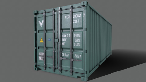 PBR 20 ft Shipping Cargo Container Version 2 - Green Light