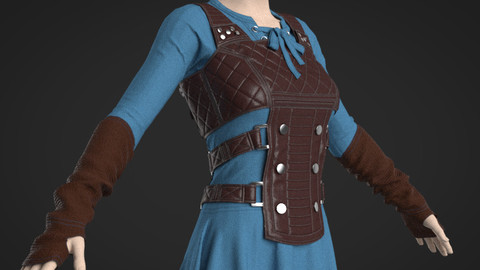 Female Medieval Fantasy Outfit - 48 Marvelous Designer and Clo3D