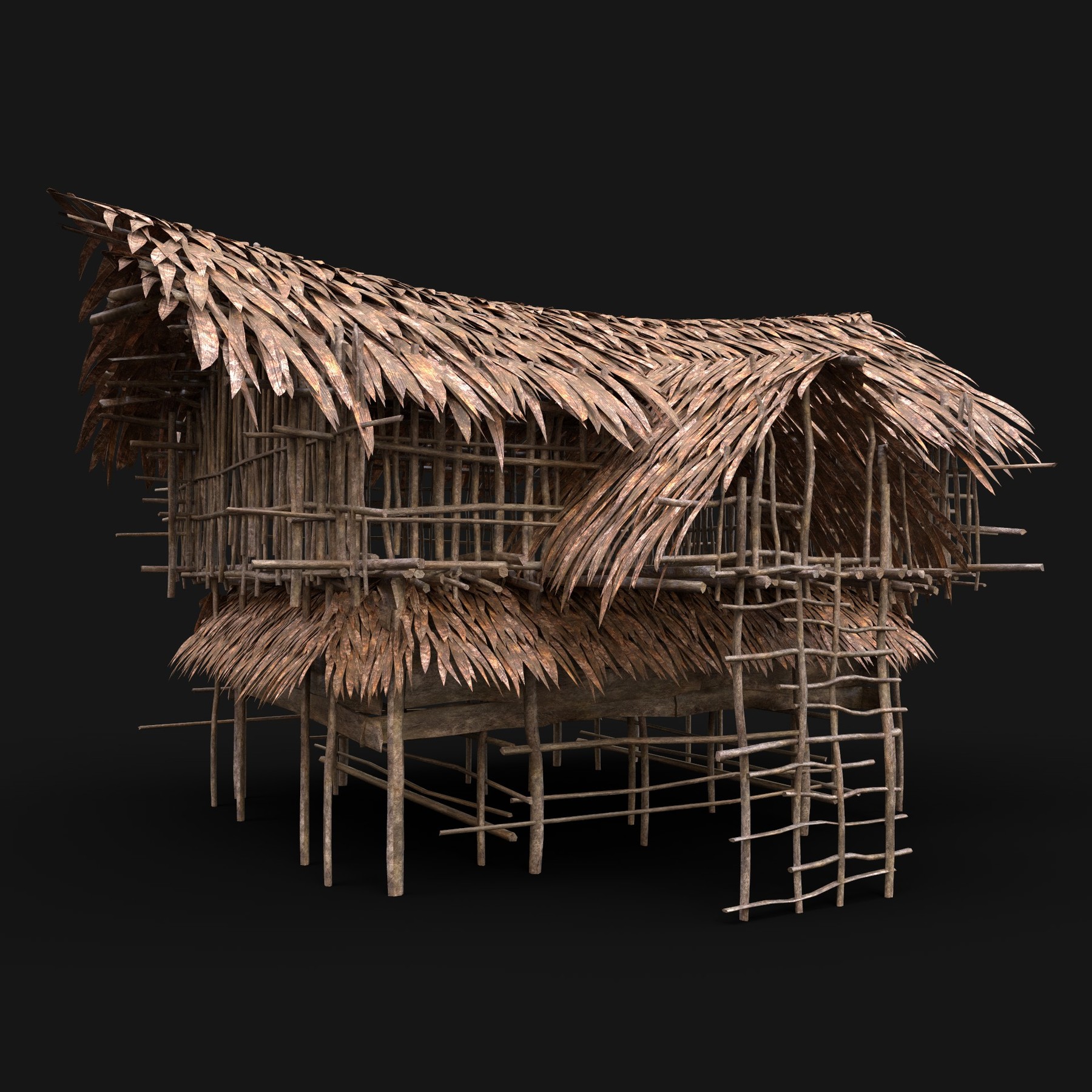 3D model SIMPLE TRIBAL JUNGLE PRIMAL HUT HOUSE REED TREE SURVIVAL VR / AR /  low-poly