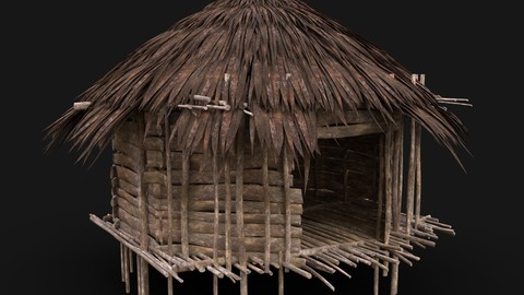 SIMPLE TRIBAL JUNGLE PRIMAL HUT HOUSE REED TREE SURVIVAL