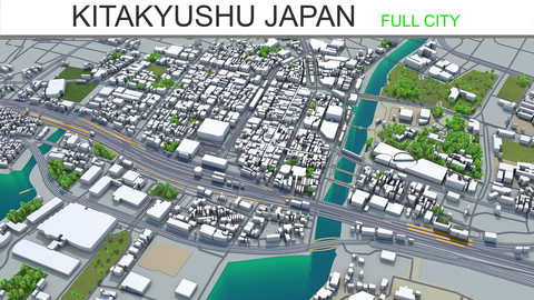 Kitakyushu City 3D Model Japan 50km