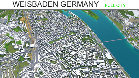 Weisbaden City Germany 3D Model 50km