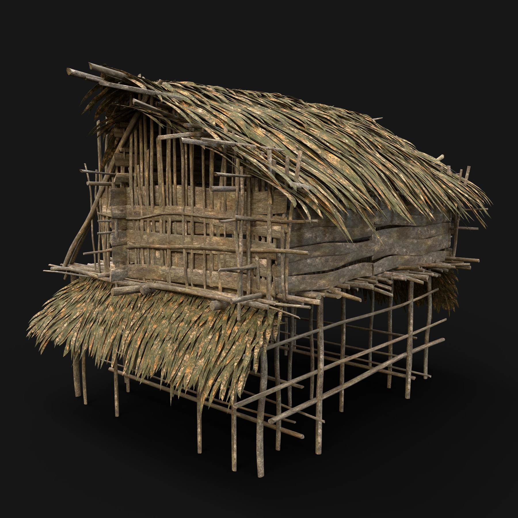 3D model SIMPLE TRIBAL JUNGLE PRIMAL HUT HOUSE REED TREE SURVIVAL VR / AR /  low-poly