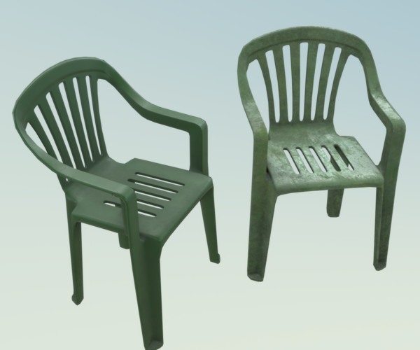 ArtStation Plastic Garden Chair Green 3 Versions Game Assets
