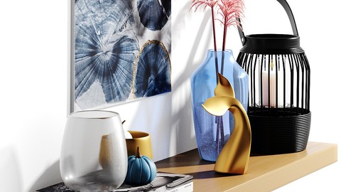 Decor Set-No4- By Gray Glass And blue Vase