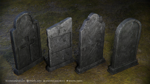 Tombstone | 4 Models | Low Poly | 4k Textures