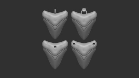 Megalodon tooth necklace pendant, with 4 variations. (3D printable)