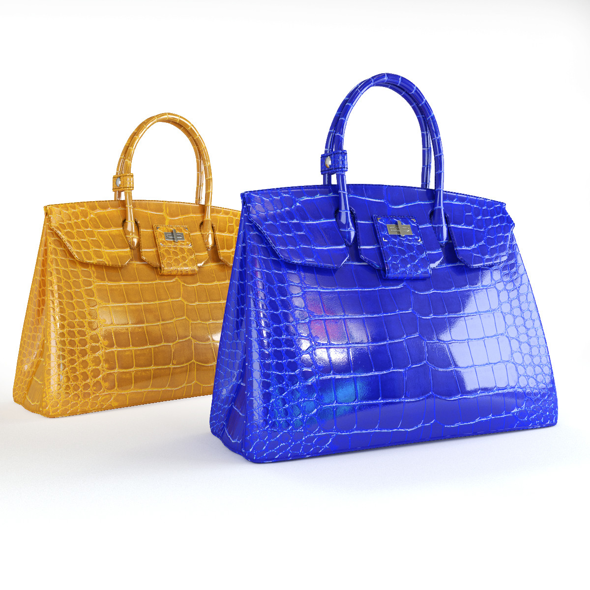 3D model Hermes Birkin Bag Blue Crocodile Leather VR / AR / low-poly