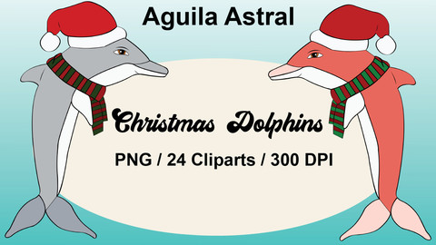 Dolphins pack 24 cliparts, PNG, christmas, party