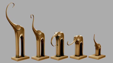 Low poly model Five elephants.