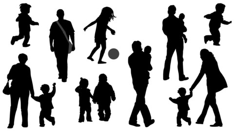 Vector Silhouettes - Parents and their kids set 02