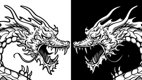 Vector Stylized Dragon - Line Art