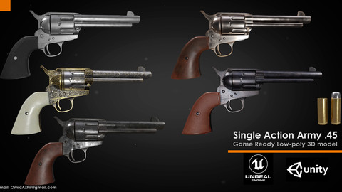 Colt Single actino army .45 - Game ready-low poly model