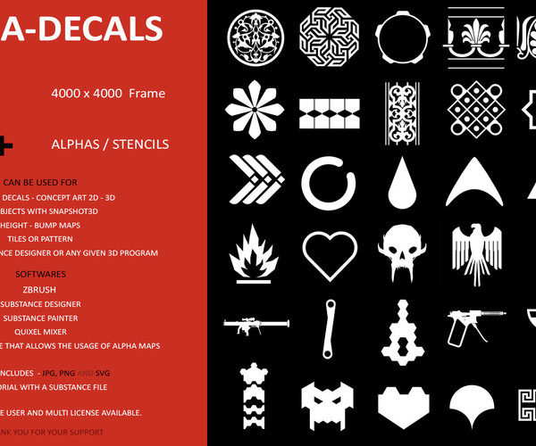 ArtStation - 500 ALPHA - STENCILS - PATTERN PACK FOR SUBSTANCE - ZBRUSH ...