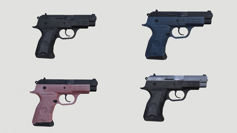 Low Poly Pistol BT2 4 Colour Modern Weapons