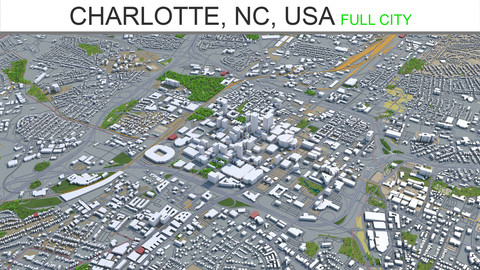 Charlotte City NC, USA 3D Model  50 km