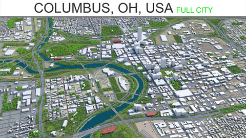 Columbus Columbu City, OH, USA 3D Model 60km