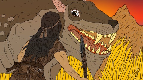 the hunt for the hell pig. prehistoric human and beast.