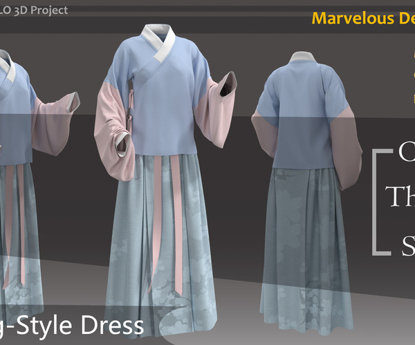 ArtStation - Chinese Ming-Style Dress Clo3d, Marvelous designer project ...