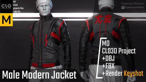 Male Modern Jacket. Clo3d, Marvelous Designer Project+FBX+OBJ+Render file (Keyshot)