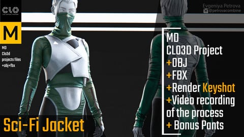 Sci-Fi Jacket Clo3d, Marvelous Designer Project+FBX+OBJ+Render file (Keyshot)