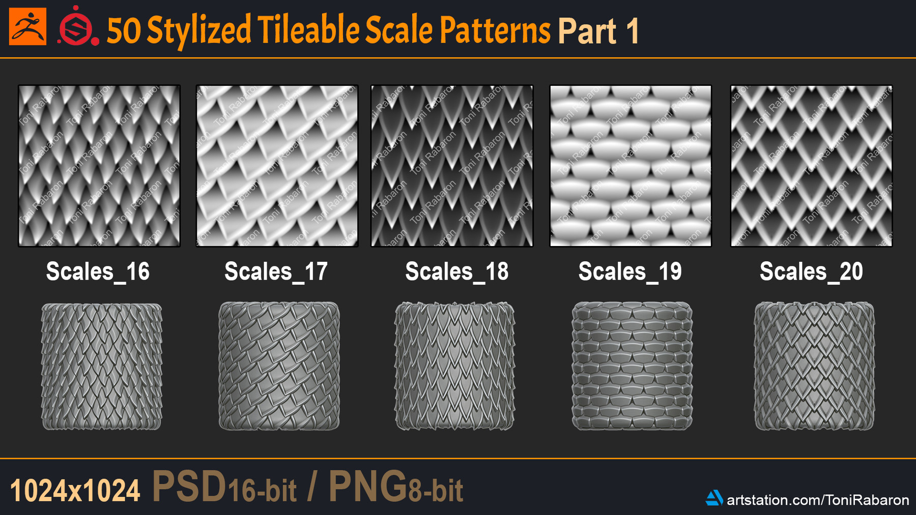 ArtStation - 50 Stylized Tileable Displacement/Alpha Scale Patterns ...