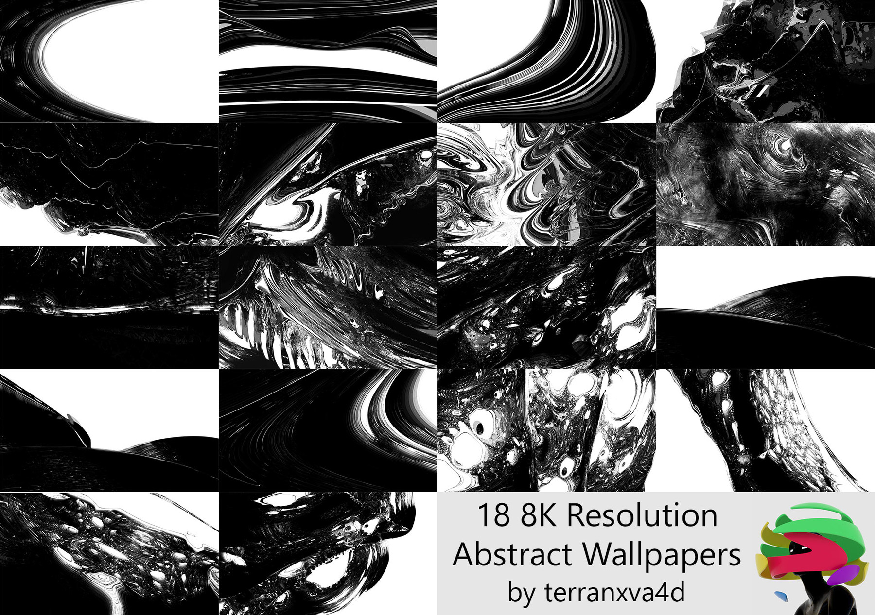 ArtStation - 8K Black and White Abstract Wallpaper Pack