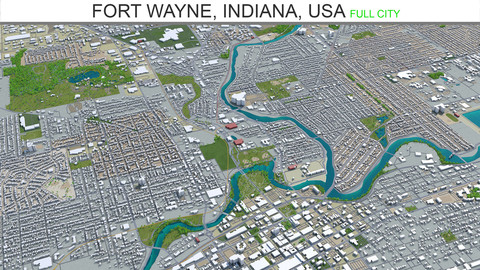 Fort Wayne city United States 3d model  50km