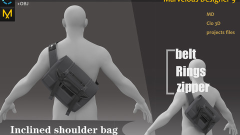 Male Casual&shoulder bag _ Clo3d, Marvelous Designer Project + FBX + OBJ