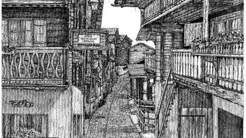 Wooden houses from The Alpine village Grimentz Switzerland