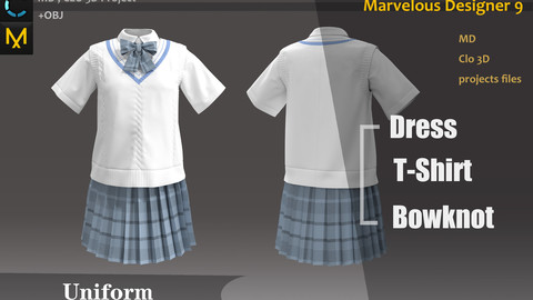 Japanese School Uniform_Marvelous designer School uniform OBJ+FBX