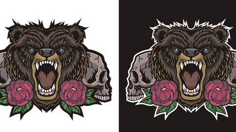 New print - "Bear with peonies"