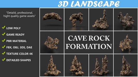 Low poly Brown Stalactite Cave Rock Modular Pack D 200221