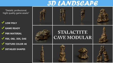 Low poly Brown Stalactite Cave Rock Modular Pack B 200221