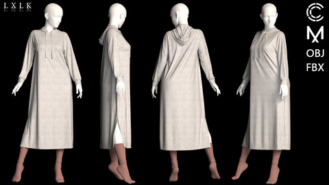 Women's Hooded sweatshirt dress with socks - MD, Daz3d